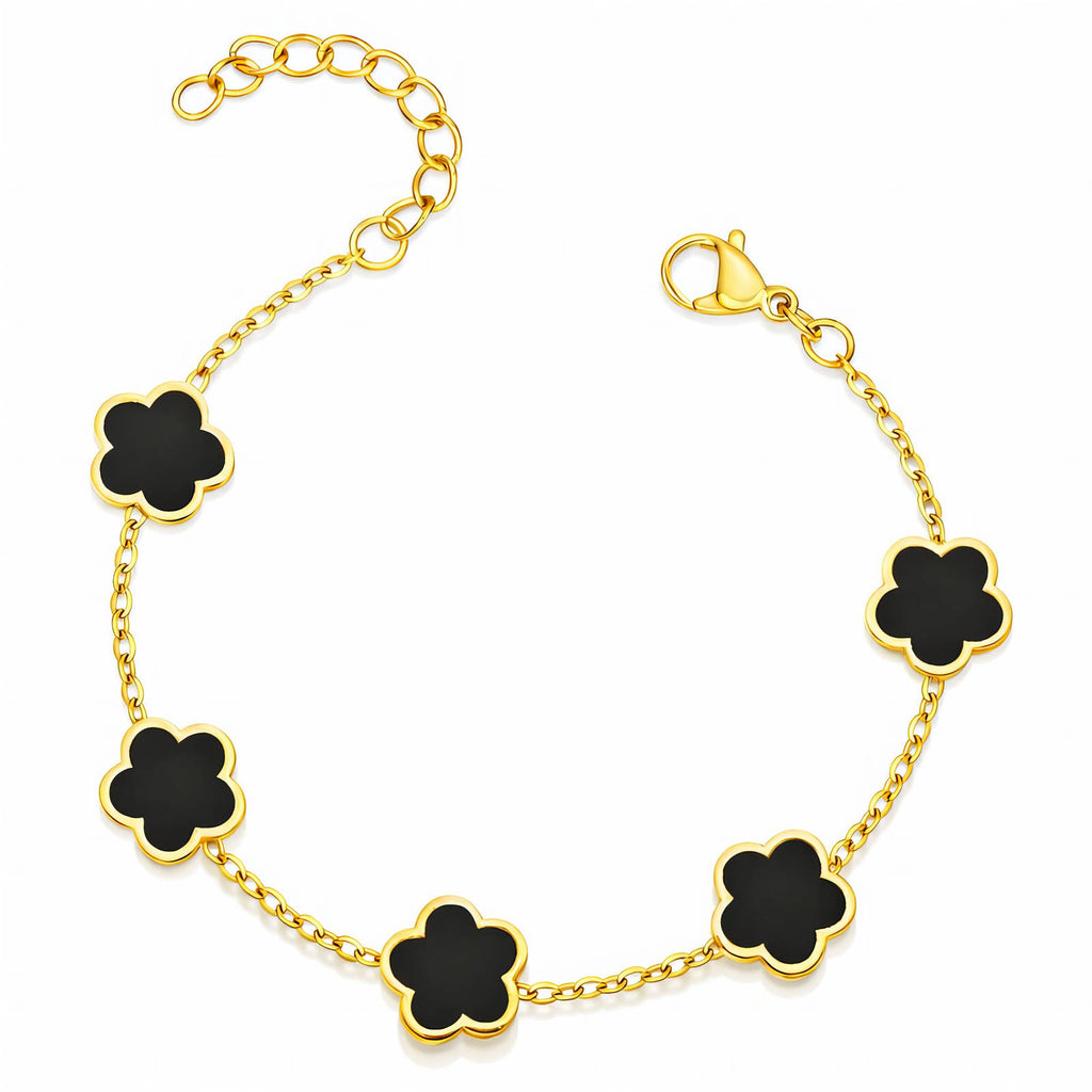 Black flower meadow 18k gold plated bracelet
